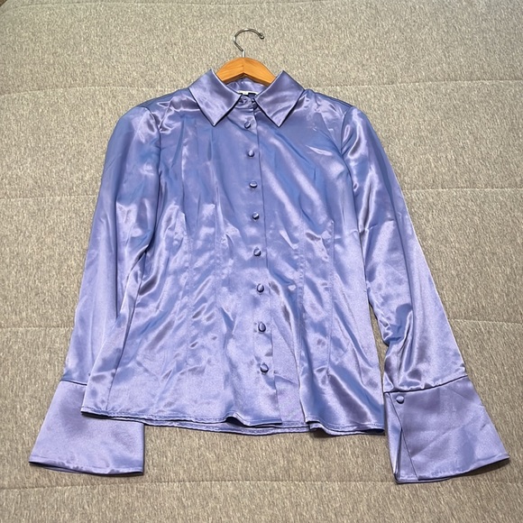 Reformation Samara Satin Shirt in Jacaranda - Picture 12 of 12